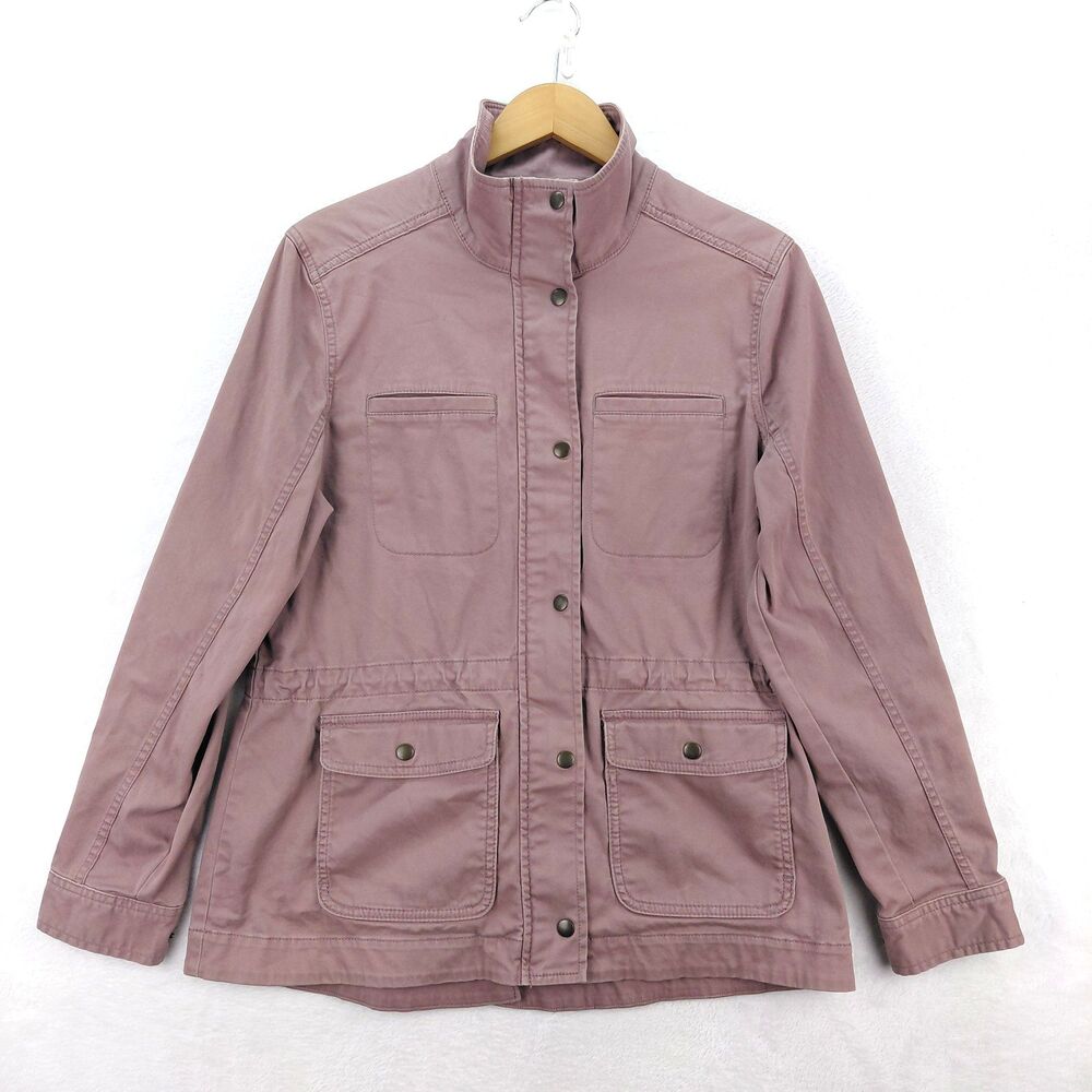 LL Bean Beanflex Jacket Women M Mauve Fill Zip Utility Canvas Chore Field Coat